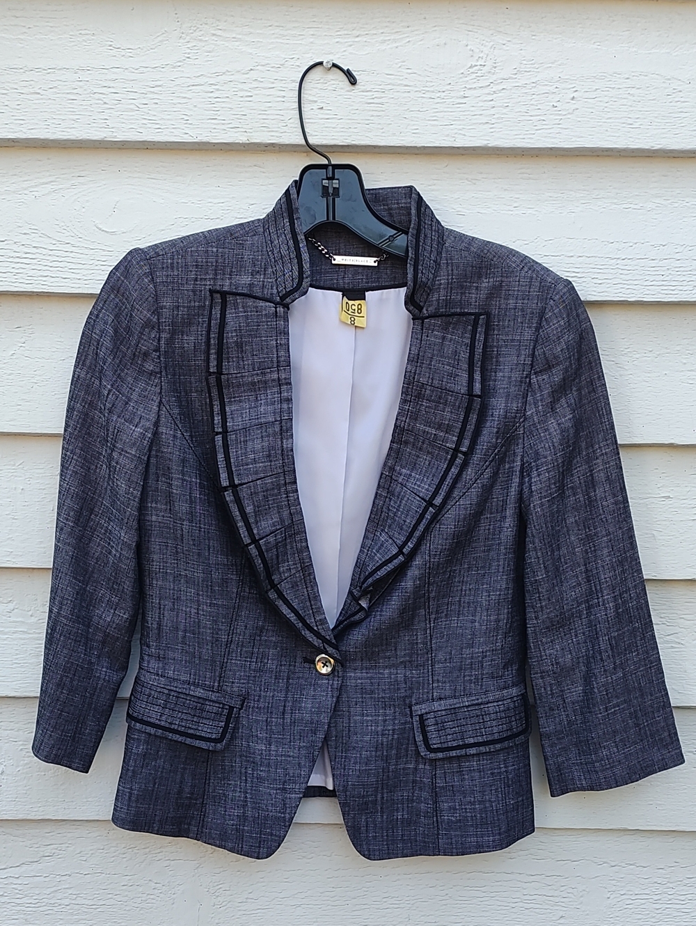 Elie Tahari Dark Blue Textured Blazer with Black Trim
